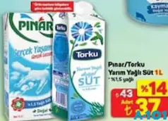 PINAR/TORKU YARIM YAĞLI SÜT 1 L